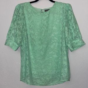Vince Camuto Green Floral Lace Style Shirt Blouse Size Large